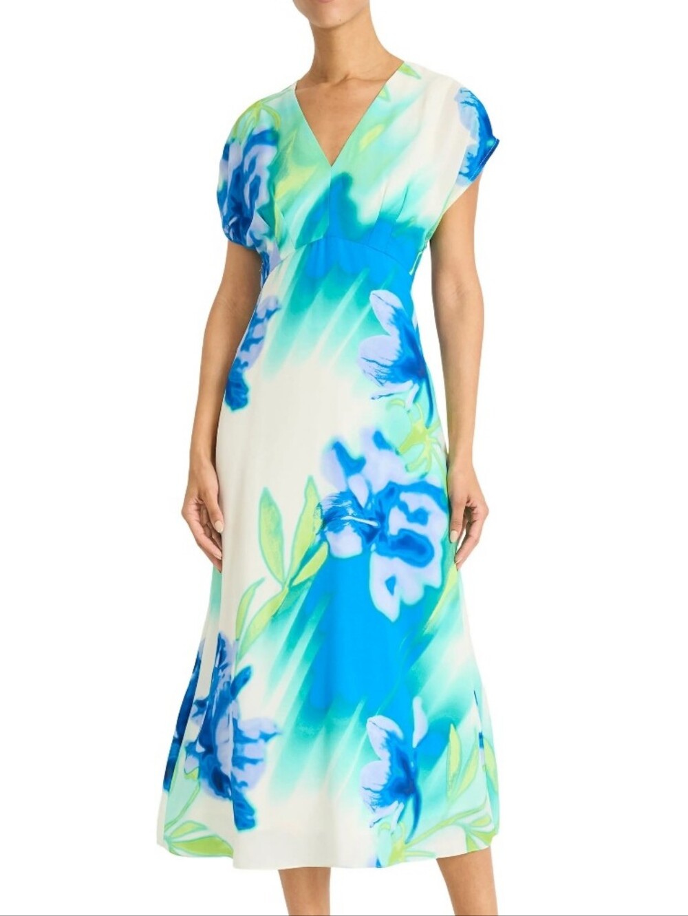 Maggy London NWT Blue Green Floral V-Neck Maxi Dress Size 8 $139 Business